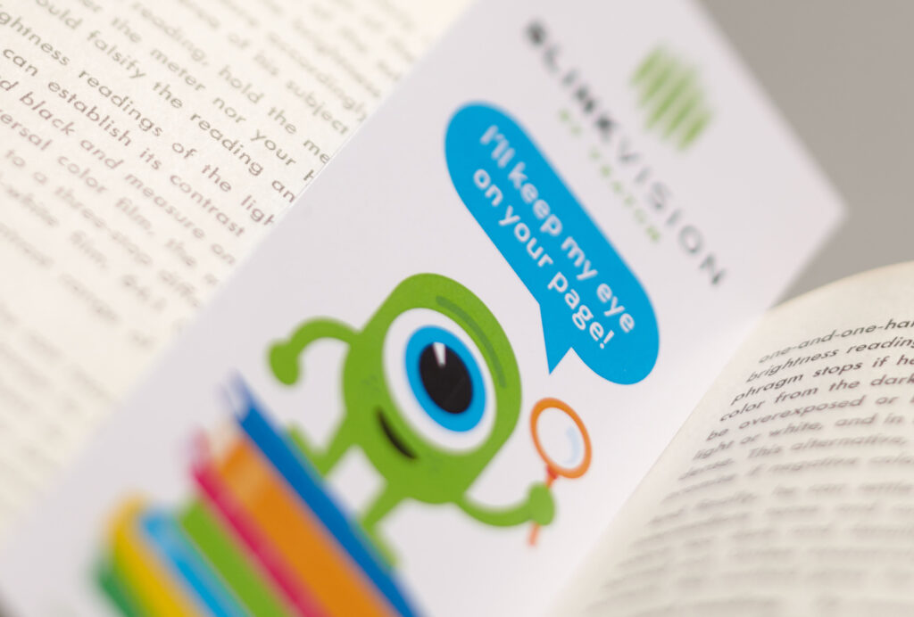 Blink Vision bookmark and kids character