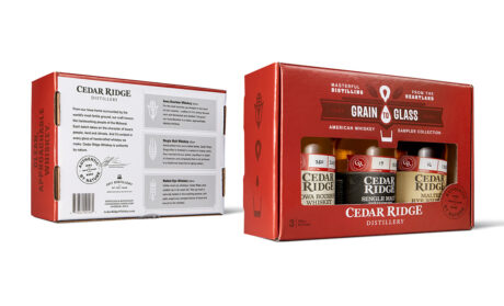 Package design for Cedar Ridge Distillery, a craft distillery located in the Eastern Iowa Corridor near Swisher. Cedar Ridge 3 Bottle Packaging