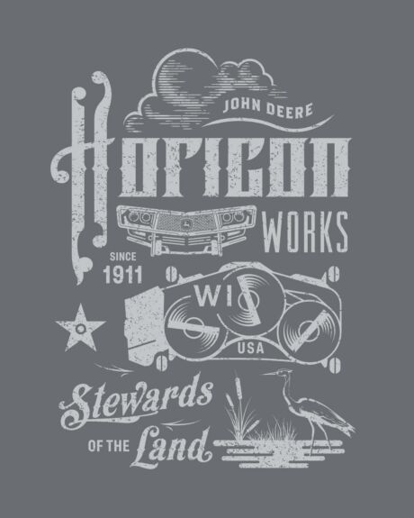 Illustration designed for John Deere Horicon Works, a manufacturing facility located in Horicon, Wisconsin. Horicon Works shirt back