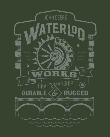 Illustration designed for John Deere Waterloo Works, a manufacturing facility located in Waterloo, Iowa. Waterloo Works shirt back