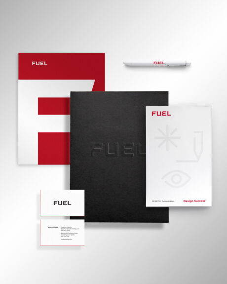 Stationery and desktop accessories designed as part of FUEL’s brand evolution, Cedar Rapids’ creative leader. These elements of our brand elevate our professional identity with functional, distinctive design. FUEL stationery and accessories by FUEL, branding for Cedar Rapids creative agency.