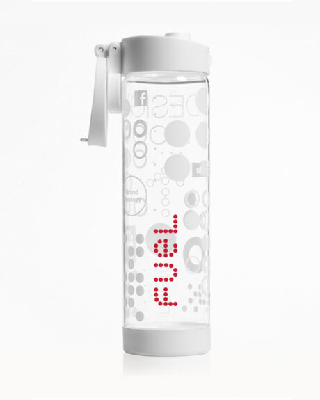 Water bottle designed for FUEL self promotion demonstrating FUEL's own brand expression and showcasing some of FUEL's capability. FUEL water bottle