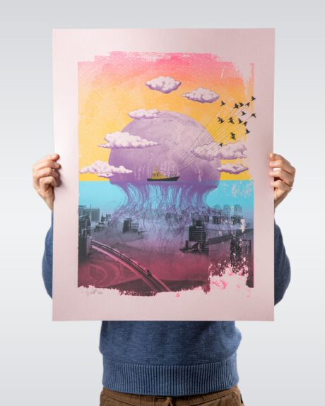 Poster designed by FUEL Design Director John Allen for FUEL as part of a project that allowed each designer to showcase their individual creativity. Rise of the Jellyfish Moon