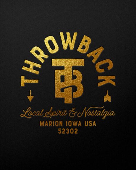 Retro logo for Throwback, Iowa’s vintage merchandise start-up. Captures local nostalgia with bold, community-inspired branding. Throwback logo by FUEL, branding for Iowa vintage merchandise start-up.