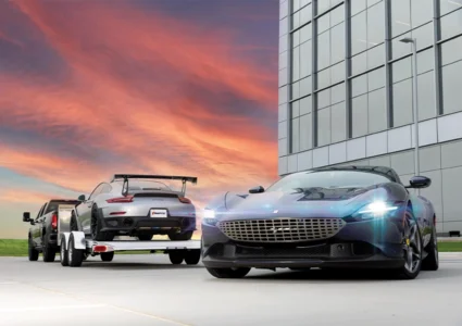 Supercars on Timpte trailer