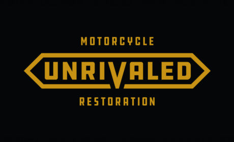 Logo and name for a boutique vintage motorcycle restoration shop named Unrivaled Motorcycle Restoration, located in Ryan, Iowa. Unrivaled Motorcycle Restoration branding