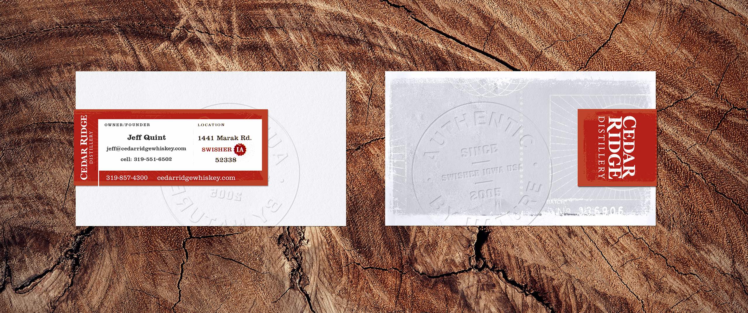 Cedar Ridge Distillery business cards