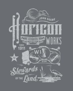 Illustration designed for John Deere Horicon Works, a manufacturing facility located in Horicon, Wisconsin. Horicon Works shirt back