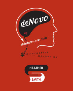 Logo and identity designed for de Novo, an alternative marketing firm located in Cedar Rapids, Iowa. deNovo business card