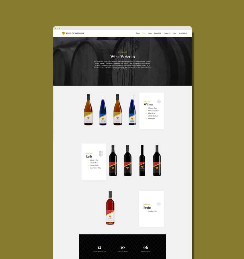 White Cross Cellars website displayed on a tablet