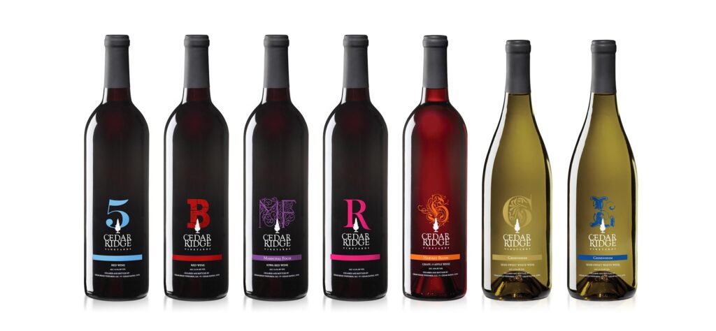Cedar Ridge wine bottle lineup