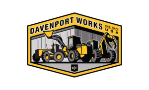 Badge designed as a symbol used for site-specific merchandise and promotion for John Deere Construction's Davenport Works. Davenport Works merchandise badge