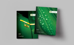 Annual report and sustainability report designed for John Deere, a smart industrial equipment manufacturer located in Moline, Illinois. John Deere Annual Report and Sustainability Report