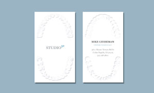 Business cards designed as part of a corporate ID and stationary package for Studio32, a dental laboratory located in Hiawatha, Iowa. Studio 32 business cards