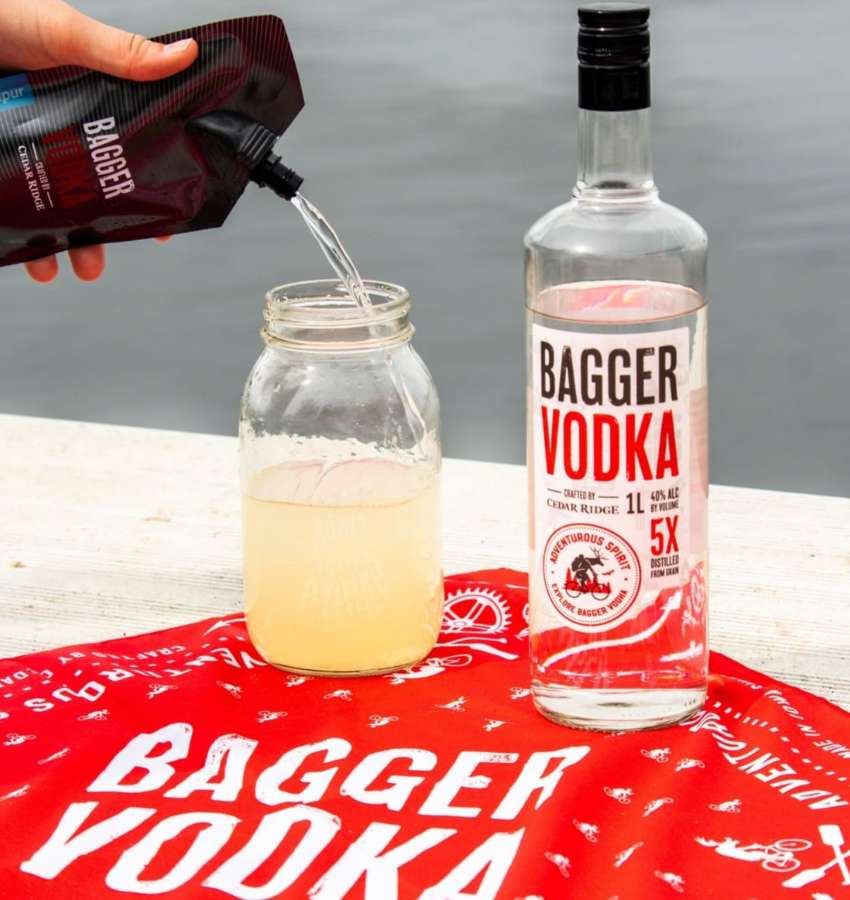 Bagger Vodka kerchief, glass and bota