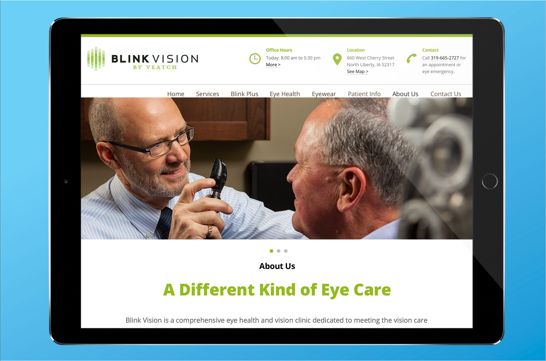 Blink Vision Website Example on iPad